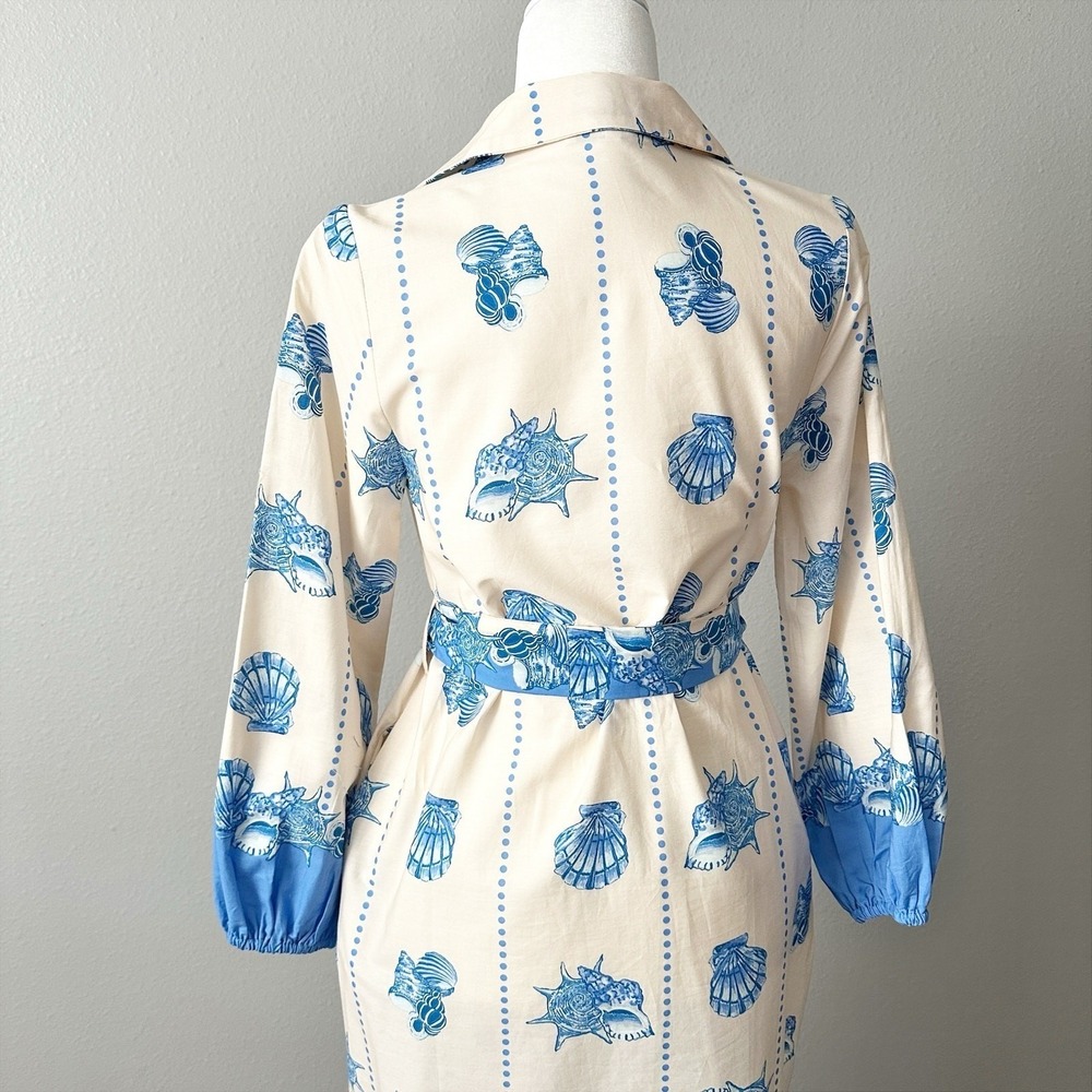 Celina Moon X Anthro Shell Print Tie Waist Midi Shirt Dress Women's Size Medium - Picture 8 of 15